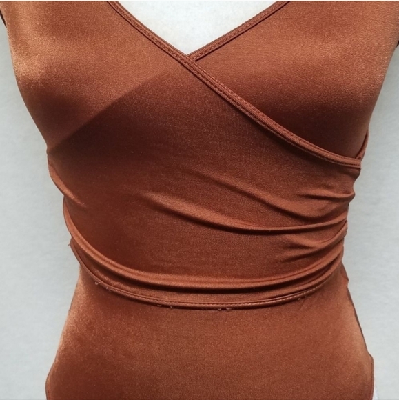 𝅺VINTAGE 70s Metallic Copper Wrap Maillot Swimsuit - Picture 3 of 11